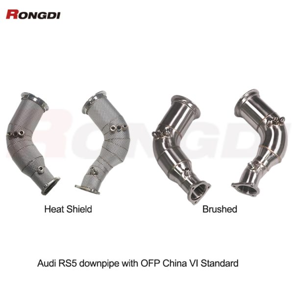 Audi RS5 B9 OFP Downpipe with Heat Shield | Brushed Stainless Steel | China VI Emissions